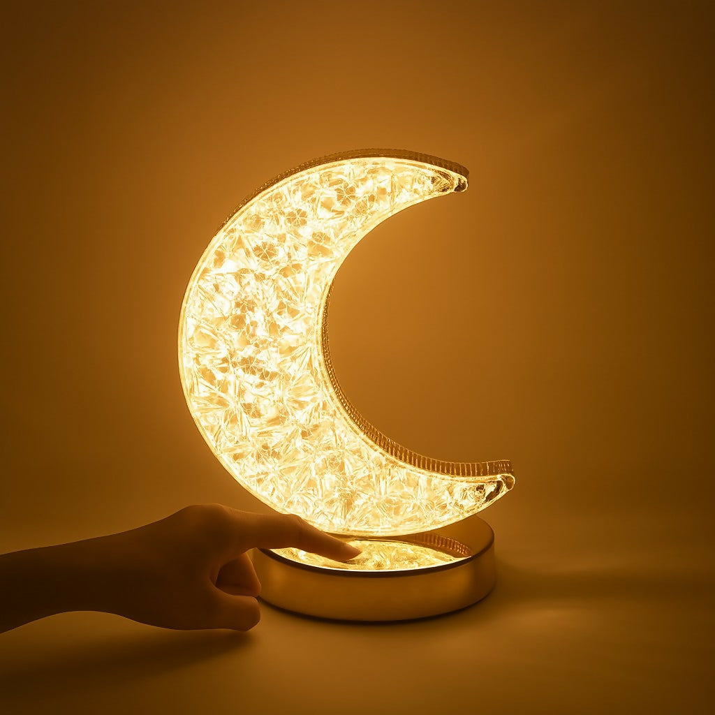 Crystal Half mOOn Shape Night Lamp | Ideal for BedrOOm | Desk Lamp for BedrOOm, Home, Living