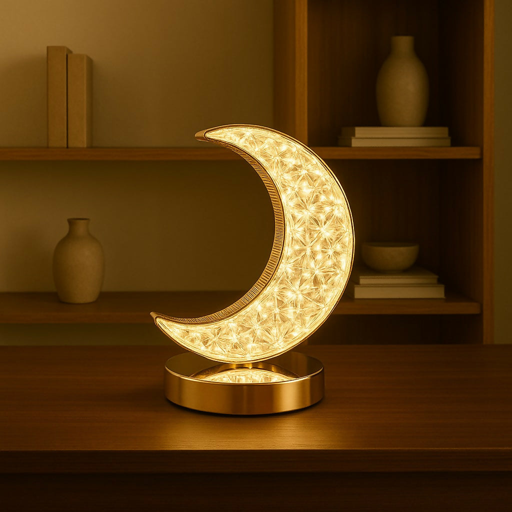 Crystal Half mOOn Shape Night Lamp | Ideal for BedrOOm | Desk Lamp for BedrOOm, Home, Living