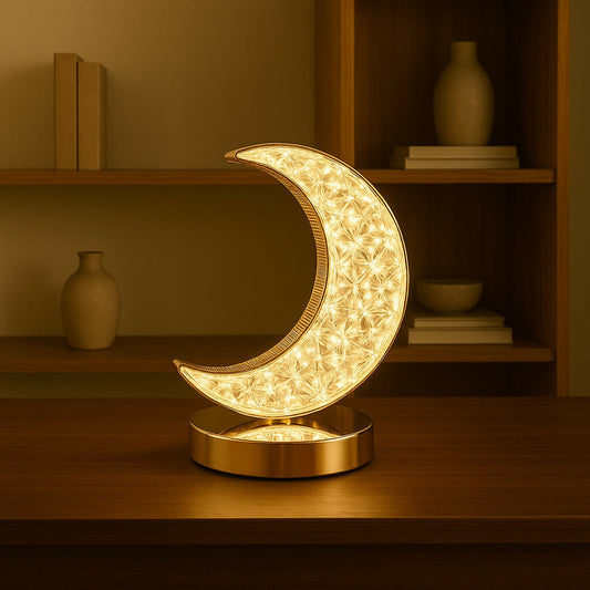 Crystal Half mOOn Shape Night Lamp | Ideal for BedrOOm | Desk Lamp for BedrOOm, Home, Living